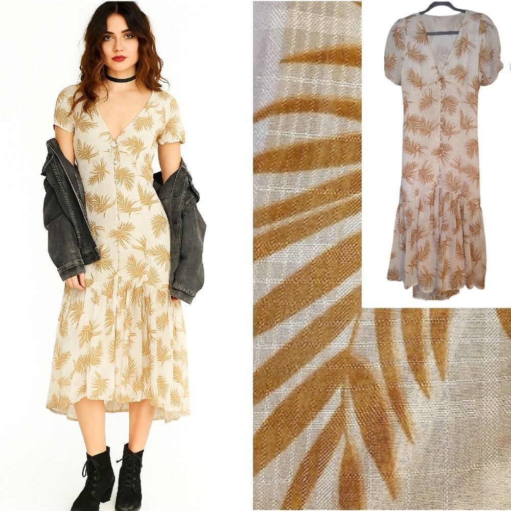 VTG 90s Sheer Boho Printed Tie‎ Back Button Front Maxi Dress *Fits like Med